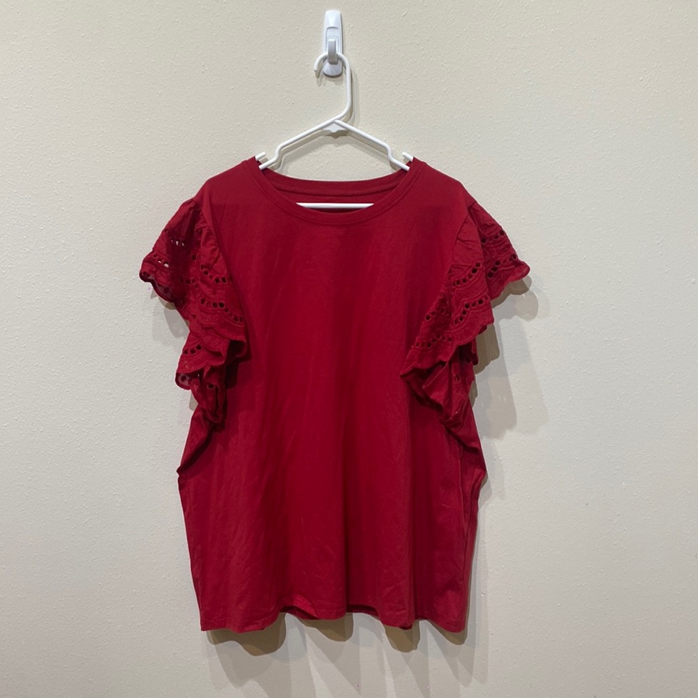 Ruby Red Flutter Sleeve Cotton Top